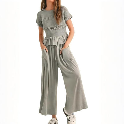🔥Hot Deals-Women’s Pleated Top & Wide-Leg Pants Set