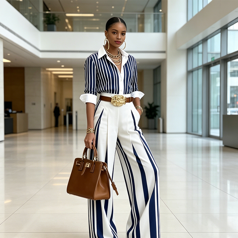 🥳SUMMER HOT SALE🥳💞50K+ SOLD!💥50% OFF! 🔥 Women's Striped Shirt & Wide-Leg Pants 2-Piece Set