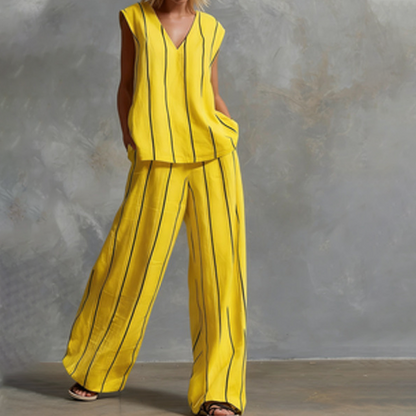Sleeveless Vertical Stripe Two-Piece Lounge Set