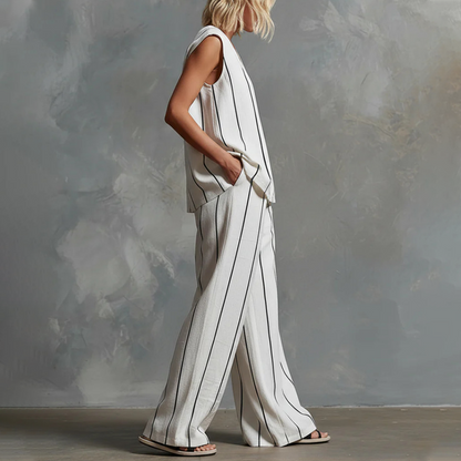 Sleeveless Vertical Stripe Two-Piece Lounge Set