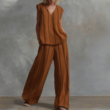 Sleeveless Vertical Stripe Two-Piece Lounge Set