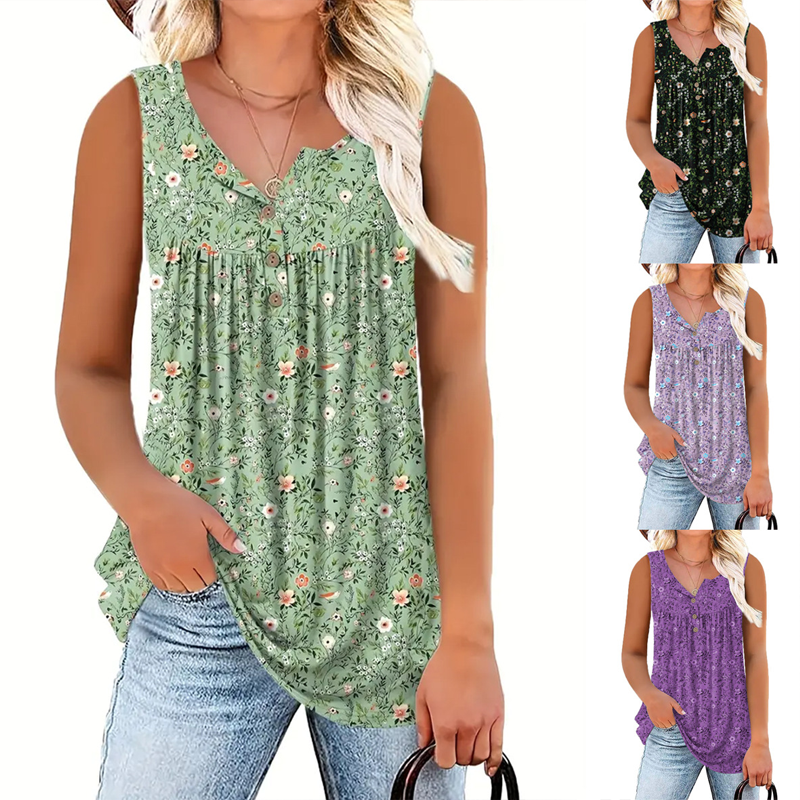 👚 50% OFF NOW! 🌸 Women's Printed Button Sleeveless Top – Breathable Fabric, Cute Pattern & Perfect for Summer Days ☀️