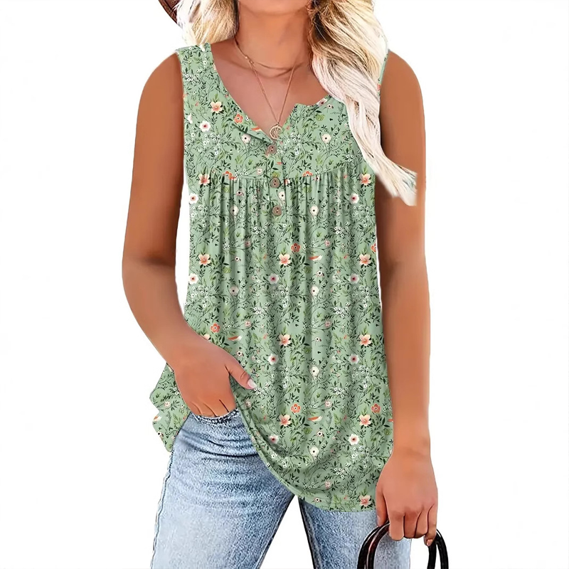 👚 50% OFF NOW! 🌸 Women's Printed Button Sleeveless Top – Breathable Fabric, Cute Pattern & Perfect for Summer Days ☀️
