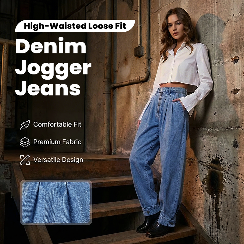 High-Waisted Loose Fit Denim Jogger Jeans