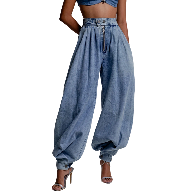 High-Waisted Loose Fit Denim Jogger Jeans
