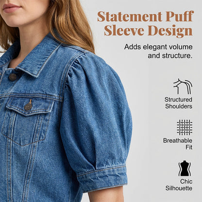 🧥 50% OFF NOW! ✨Women's Puff Short Sleeve Cropped Denim Jacket