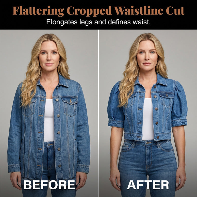 🧥 50% OFF NOW! ✨Women's Puff Short Sleeve Cropped Denim Jacket