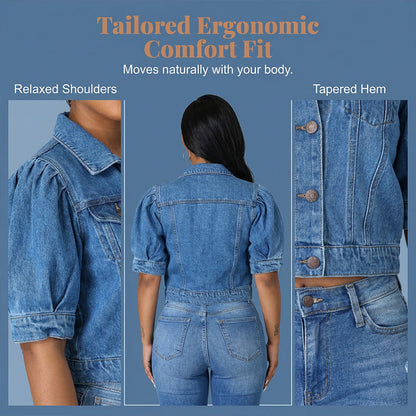 🧥 50% OFF NOW! ✨Women's Puff Short Sleeve Cropped Denim Jacket