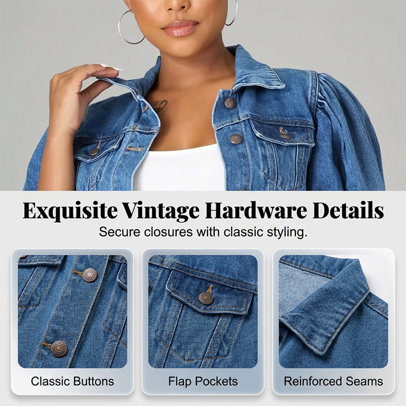 🧥 50% OFF NOW! ✨Women's Puff Short Sleeve Cropped Denim Jacket