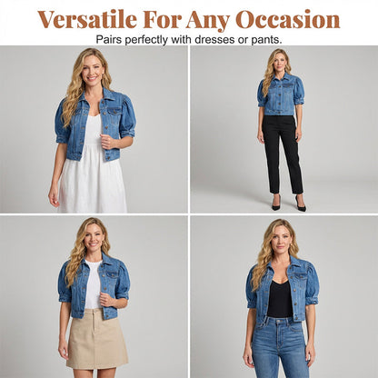 🧥 50% OFF NOW! ✨Women's Puff Short Sleeve Cropped Denim Jacket