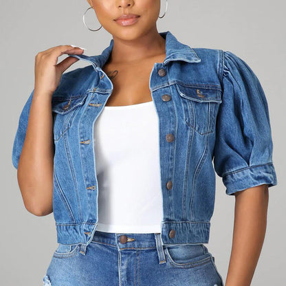 🧥 50% OFF NOW! ✨Women's Puff Short Sleeve Cropped Denim Jacket