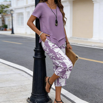 🔥40% OFF for a limited time🔥Casual Round Neck Layered Tunic Top and Wide Leg Pants Set