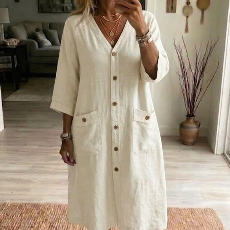 Women's Casual V-Neck Midi Dress