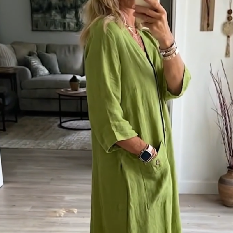 Women's Casual V-Neck Midi Dress