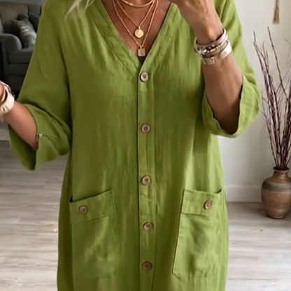 Women's Casual V-Neck Midi Dress