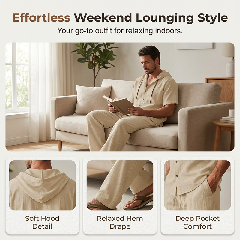 Men's Casual Hooded Shirt & Pants Set