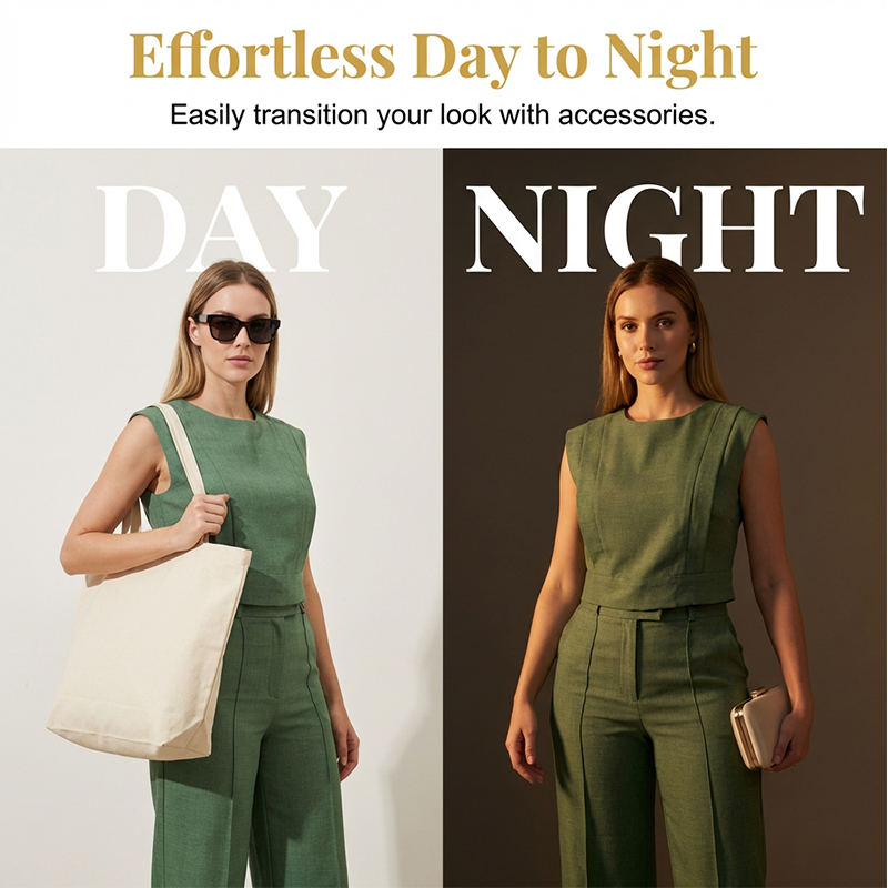 Chic Sleeveless Crop Top and High-Waist Trousers Set