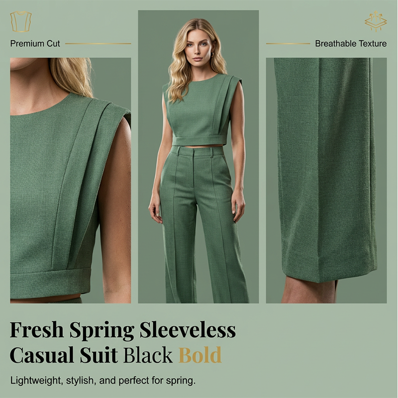 Chic Sleeveless Crop Top and High-Waist Trousers Set
