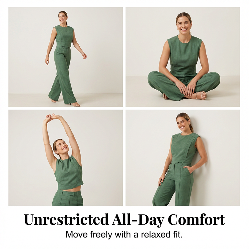 Chic Sleeveless Crop Top and High-Waist Trousers Set