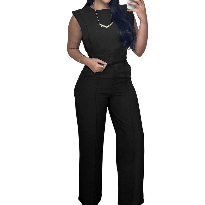 Chic Sleeveless Crop Top and High-Waist Trousers Set