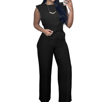 Chic Sleeveless Crop Top and High-Waist Trousers Set