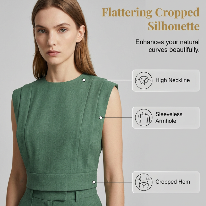 Chic Sleeveless Crop Top and High-Waist Trousers Set
