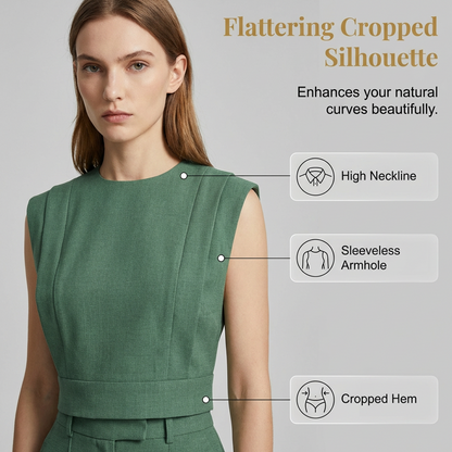 Chic Sleeveless Crop Top and High-Waist Trousers Set