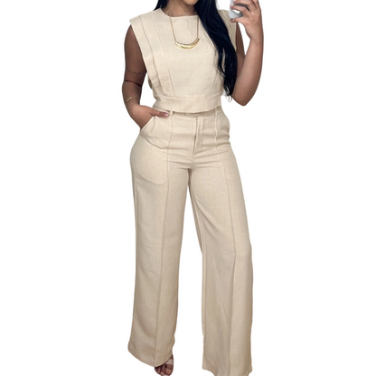 Chic Sleeveless Crop Top and High-Waist Trousers Set