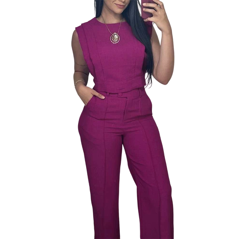 Chic Sleeveless Crop Top and High-Waist Trousers Set