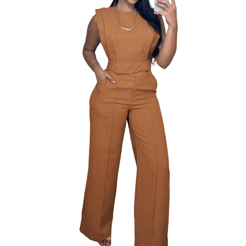 Chic Sleeveless Crop Top and High-Waist Trousers Set