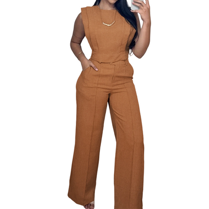 Chic Sleeveless Crop Top and High-Waist Trousers Set