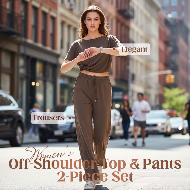 👗 LIMITED-TIME 50% OFF! 💥 Women's Off-Shoulder Top & Pants 2-Piece Set – Asymmetrical, Wide-Leg, Soft Fabric ⚡