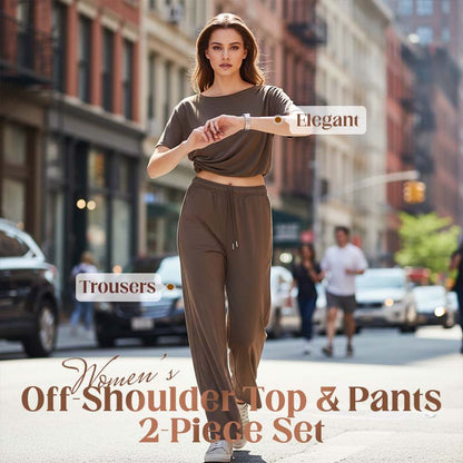 👗 LIMITED-TIME 50% OFF! 💥 Women's Off-Shoulder Top & Pants 2-Piece Set – Asymmetrical, Wide-Leg, Soft Fabric ⚡