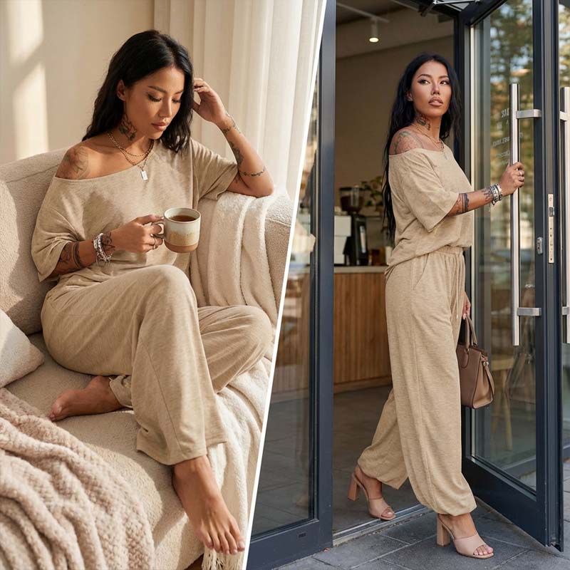 👗 LIMITED-TIME 50% OFF! 💥 Women's Off-Shoulder Top & Pants 2-Piece Set – Asymmetrical, Wide-Leg, Soft Fabric ⚡