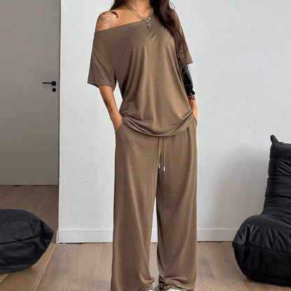 👗 LIMITED-TIME 50% OFF! 💥 Women's Off-Shoulder Top & Pants 2-Piece Set – Asymmetrical, Wide-Leg, Soft Fabric ⚡