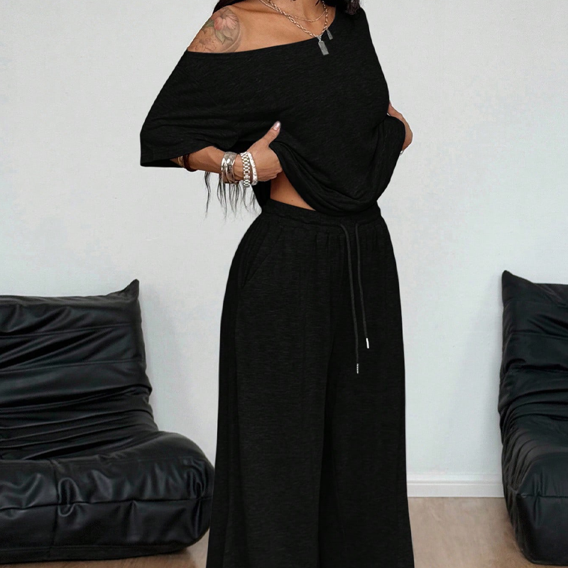 👗 LIMITED-TIME 50% OFF! 💥 Women's Off-Shoulder Top & Pants 2-Piece Set – Asymmetrical, Wide-Leg, Soft Fabric ⚡