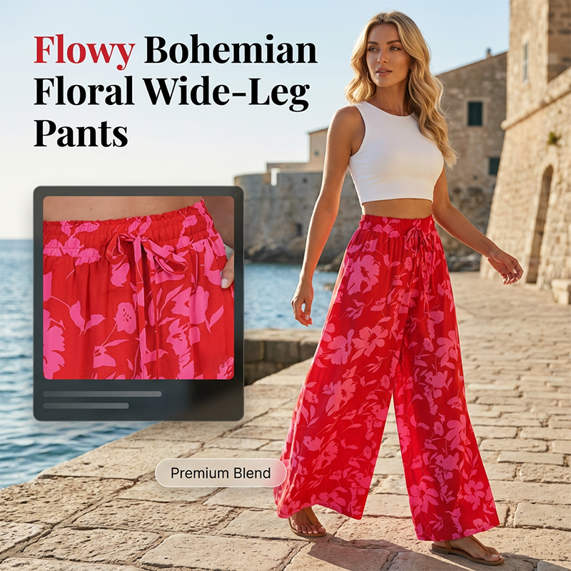 Bohemian Floral Print High-Waist Wide-Leg Pants
