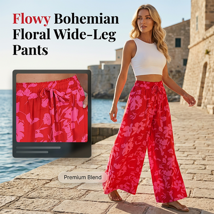 Bohemian Floral Print High-Waist Wide-Leg Pants