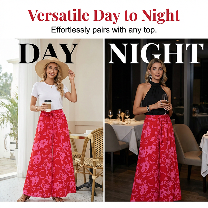 Bohemian Floral Print High-Waist Wide-Leg Pants