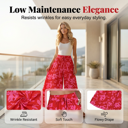 Bohemian Floral Print High-Waist Wide-Leg Pants