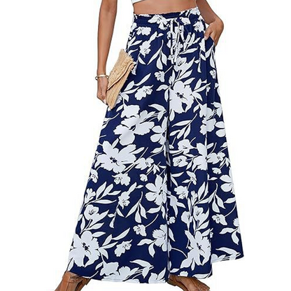 Bohemian Floral Print High-Waist Wide-Leg Pants