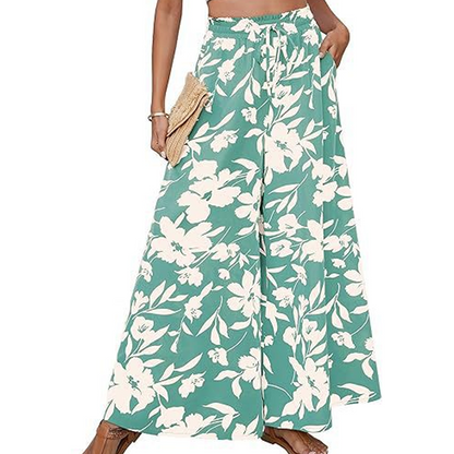 Bohemian Floral Print High-Waist Wide-Leg Pants