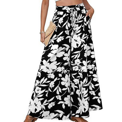 Bohemian Floral Print High-Waist Wide-Leg Pants