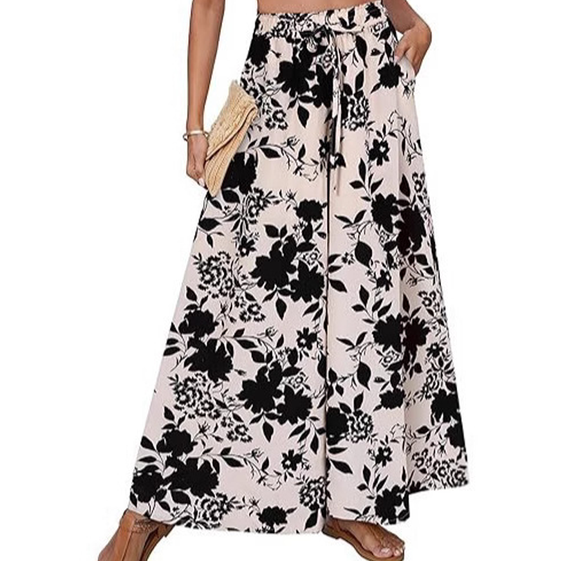 Bohemian Floral Print High-Waist Wide-Leg Pants