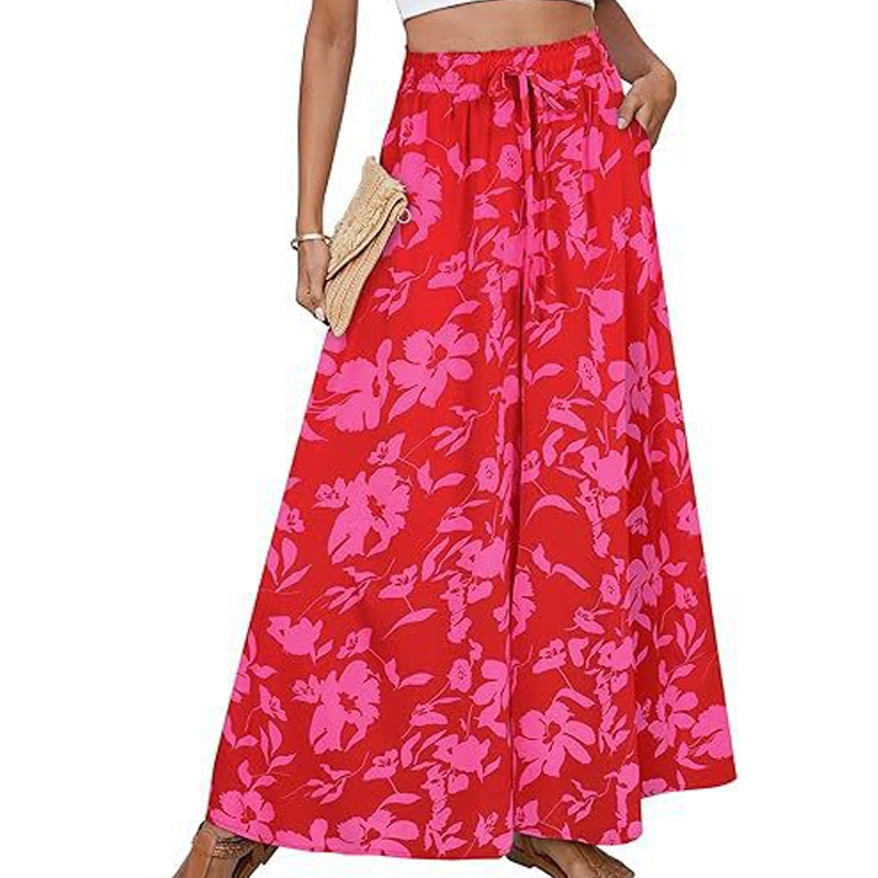 Bohemian Floral Print High-Waist Wide-Leg Pants
