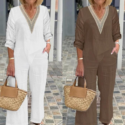 🔥LIMITED TIME 50% OFF!⏰Women's V-Neck Top & Wide-Leg Pants