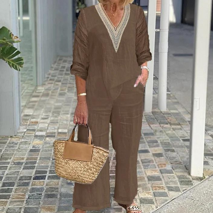 🔥LIMITED TIME 50% OFF!⏰Women's V-Neck Top & Wide-Leg Pants