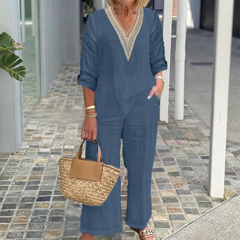 🔥LIMITED TIME 50% OFF!⏰Women's V-Neck Top & Wide-Leg Pants