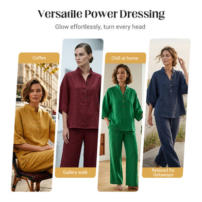 📢📢50% OFF !! ⏰Women's Stand-Up Collar Top & Wide-Leg Pants Set