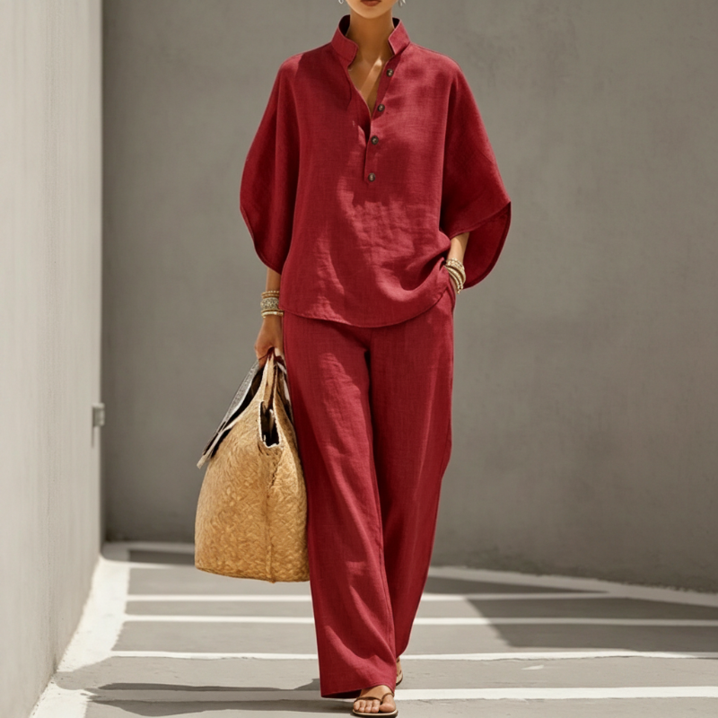 📢📢50% OFF !! ⏰Women's Stand-Up Collar Top & Wide-Leg Pants Set